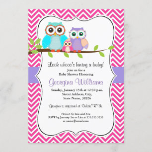 Cute Uil Meisje Baby Shower Uitnodiging - Roze