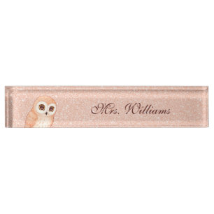 Cute Uil Roze Goud Glitter Leraar  Naambordje
