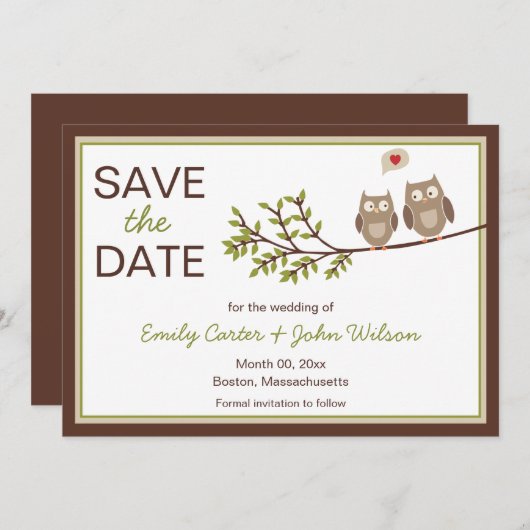 Cute Uilen Sla de Datum Aankondiging (Voorkant / Achterkant)