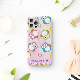 Cute Uilen, Uil Patroon, Kleurrijke Uilen, Je Naam iPhone 16 Hoesje