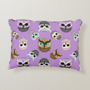 Cute Uilenpatroon op Paarse Achtergrond Decoratief Kussen