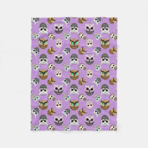 Cute Uilenpatroon op Paarse Achtergrond Fleece Deken