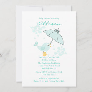 Cute Umbrella & Blue Bird Boy Baby shower Kaart