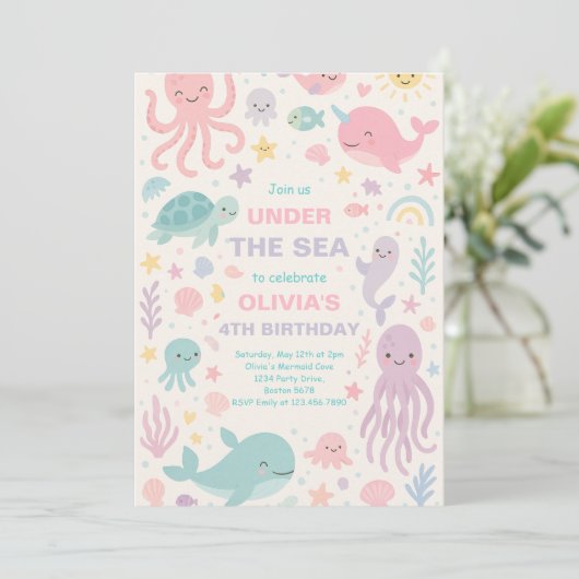 Cute Under the Sea Anniversaire Fête Invitation (Debout devant)