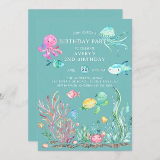 Cute Under the Sea Anniversaire Invitation (Devant / Derrière)