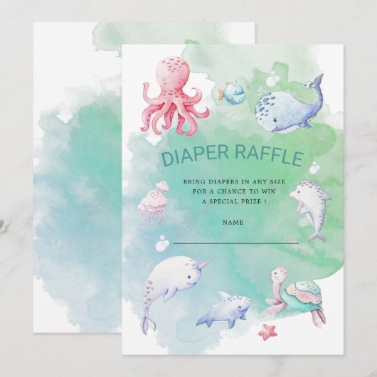 Cute Under the Sea Diaper Raffle Ticket Invitation (Devant / Derrière)