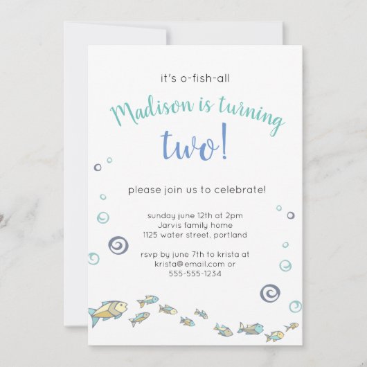 Cute Under the Sea Fish Invitation Anniversaire (Devant)