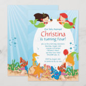 Cute Under the Sea Mermaid Invitation Anniversaire (Devant / Derrière)