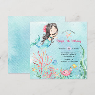 Cute Under the Sea Mermaid Invitation d'anniversai