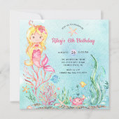 Cute Under the Sea Mermaid Invitation d'anniversai (Devant)