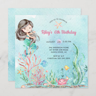 Cute Under the Sea Mermaid Invitation d'anniversai