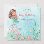 Cute Under the Sea Mermaid Invitation d'anniversai (Devant)
