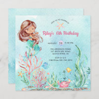 Cute Under the Sea Mermaid Invitation d'anniversai