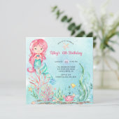 Cute Under the Sea Mermaid Invitation d'anniversai (Debout devant)