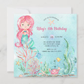 Cute Under the Sea Mermaid Invitation d'anniversai (Devant)