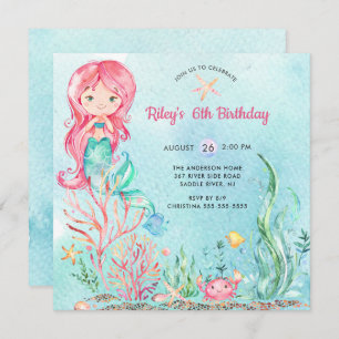 Cute Under the Sea Mermaid Invitation d'anniversai