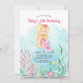 Cute Under the Sea Mermaid Invitation d'anniversai (Devant)