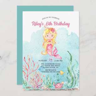 Cute Under the Sea Mermaid Invitation d'anniversai