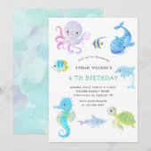 Cute under the sea watercolor Invitation Anniversa (Devant / Derrière)
