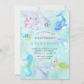 Cute Under the Sea Watercolor Invitation d'anniver (Devant)