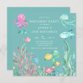 Cute under the Zee Birthday Invitation Kaart (Voorkant / Achterkant)