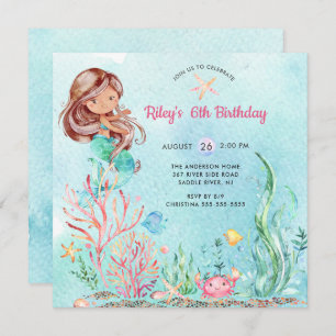 Cute under the Zee Mermaid Birthday Invitation Kaart
