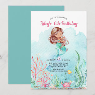 Cute under the Zee Mermaid Birthday Invitation Kaart