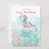 Cute under the Zee Mermaid Birthday Invitation Kaart (Voorkant)