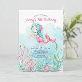 Cute under the Zee Mermaid Birthday Invitation Kaart (Staand voorkant)