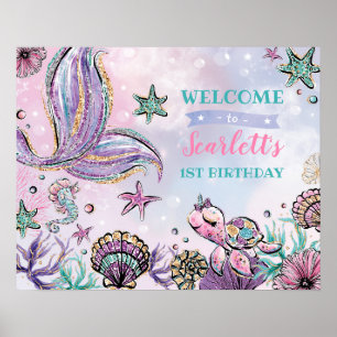 Cute under Zee Mermaid Pool Party Welcome Poster