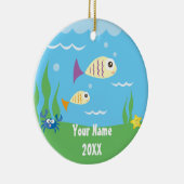 Cute under Zee Ocean Aquarium Add Jouw naam Keramisch Ornament (Rechts)