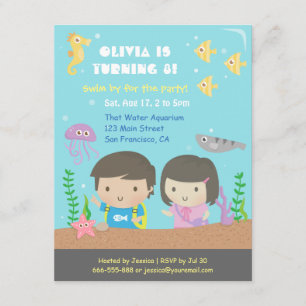 Cute Underwater Aquarium Kids Birthday Party Kaart