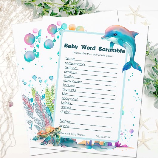 Cute Underwater Baby shower Word Scramble Game