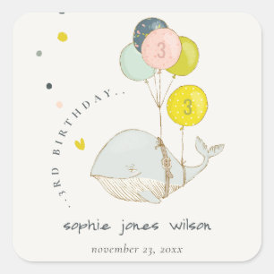 Cute Underwater Balloon Whale Heart Kids Birthday Vierkante Sticker