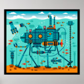 Cute underwater Robot Scene Poster (Voorkant)