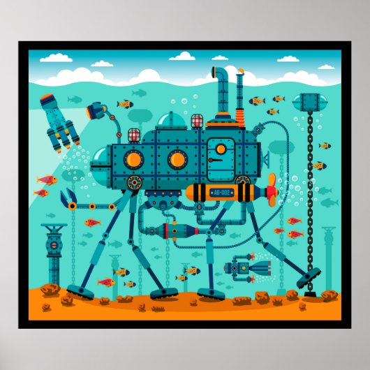 Cute underwater Robot Scene Poster (Voorkant)