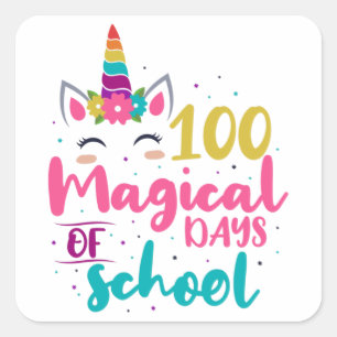 Cute Unicorn 100 magische schooldagen Vierkante Sticker