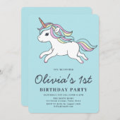Cute Unicorn 1er Anniversaire Fête Invitation (Devant / Derrière)