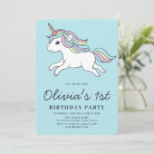 Cute Unicorn 1er Anniversaire Fête Invitation (Debout devant)