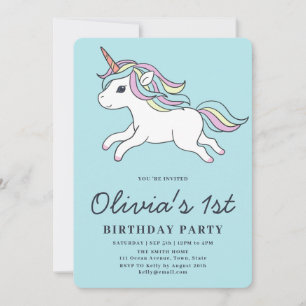 Cute Unicorn 1er Anniversaire Fête Invitation