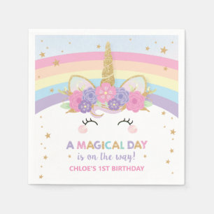 Cute Unicorn 1st Birthday Party Rainbow Serviettes Servet