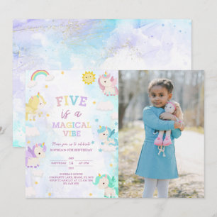 Cute Unicorn 5e anniversaire Invitation photo