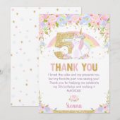 Cute Unicorn 5e anniversaire Rainbow Floral Merci (Devant / Derrière)