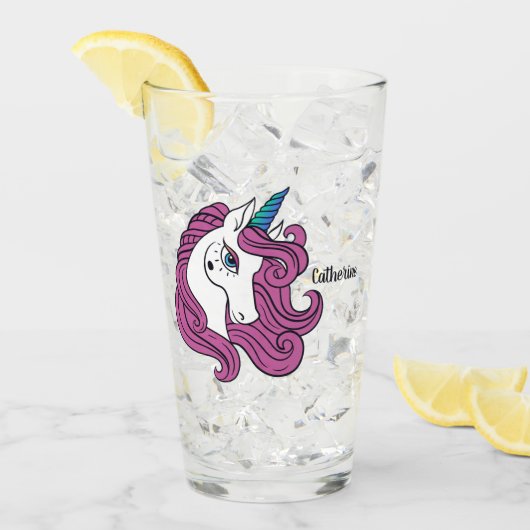 Cute Unicorn, aangepast naamglas Glas (Voorkant ijs)