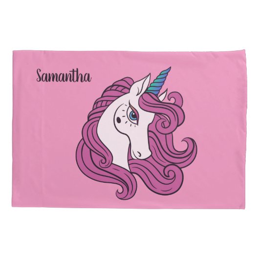 Cute Unicorn, aangepaste naam en kleurloodkussen Kussensloop (Achterkant)