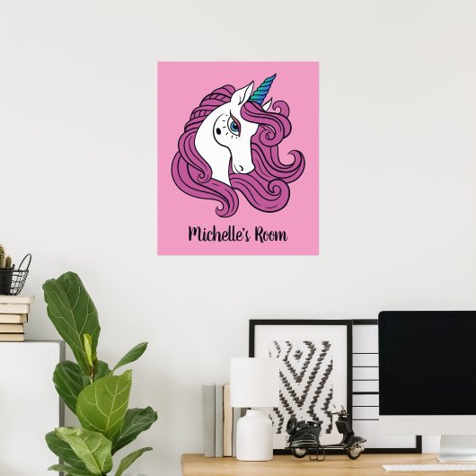 Cute Unicorn, aangepaste naam en poster kleur (Thuiskantoor)