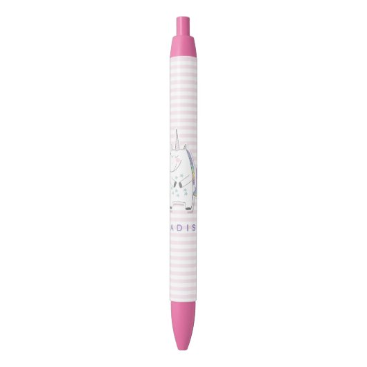 Cute Unicorn - Aangepaste roze gestripte Kinderen Zwarte Inkt Pen (Voorkant Verticaal)