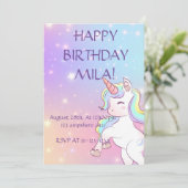 CUTE UNICORN ANNIVERSAIRE INVITATION (Debout devant)