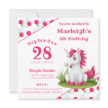 Cute Unicorn Anniversaire Invitation avec Pois