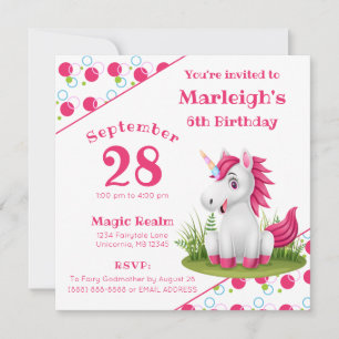 Cute Unicorn Anniversaire Invitation avec Pois